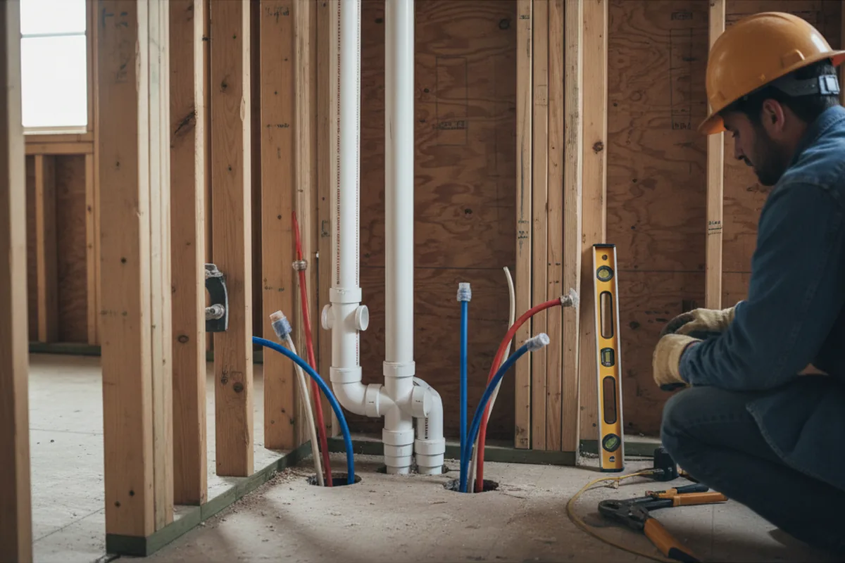 Drain and supply rough-in during Sump Pump Repair in East Bernard