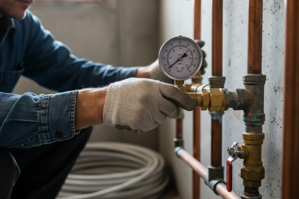 Pressure testing a repaired line during Water Line Repair in East Bernard